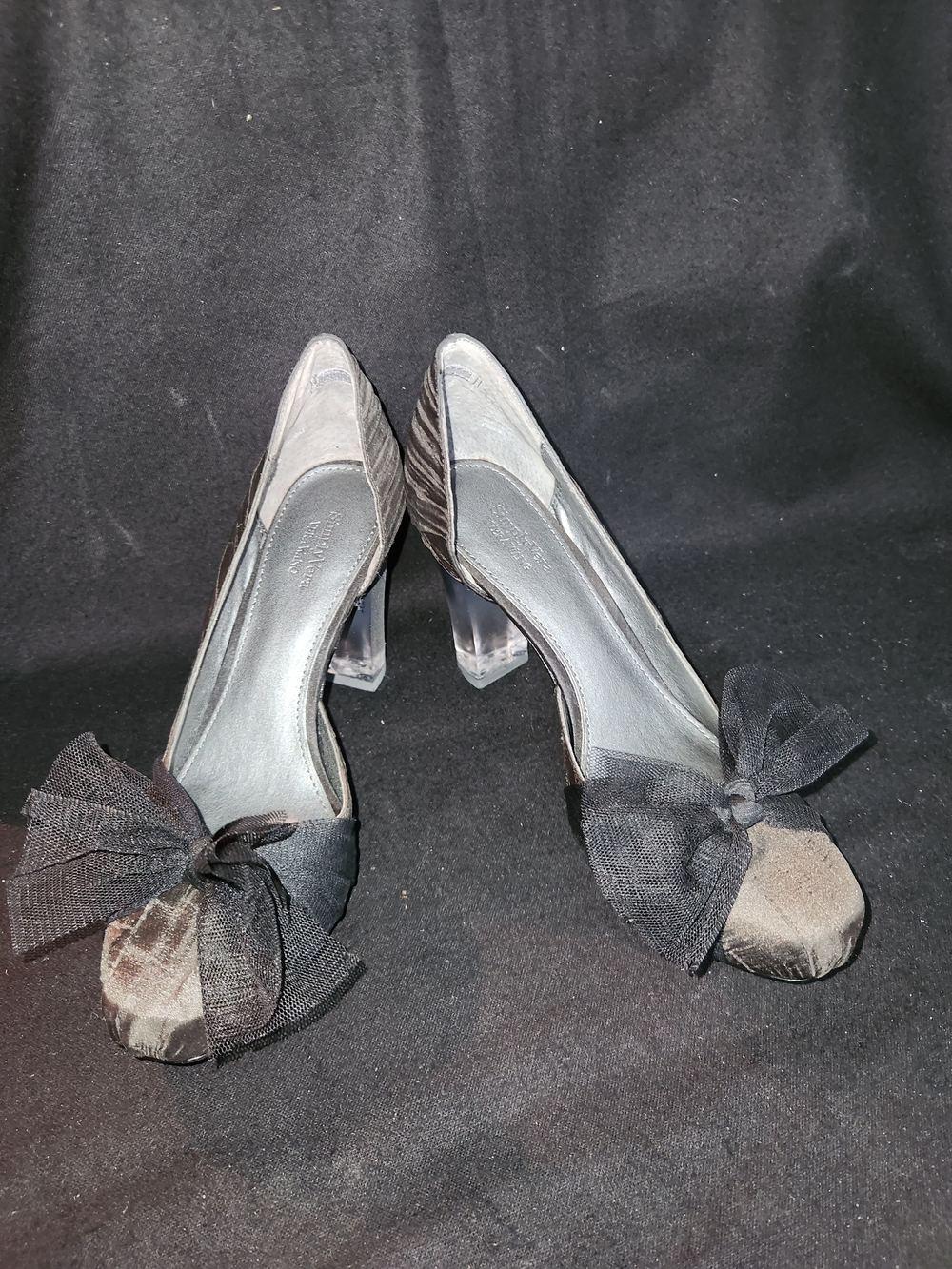 Simplt Vera Black Sheer Bow Block Heel Pumps #442
